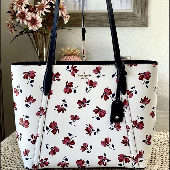 Kate Spade Cara Tea Garden Toss Large Tote White - Picture 1 of 7